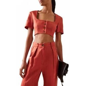 NEW MATTHEW BRUCH apron crop top in teracotta linen